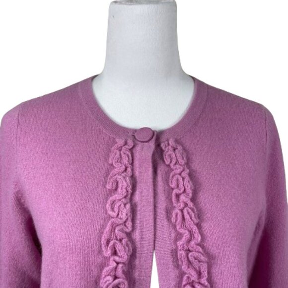 LORD & TAYLOR Cashmere Lavender Cardigan Sweater w/Ruffle Hem, 1 Button, EUC - Picture 2 of 10